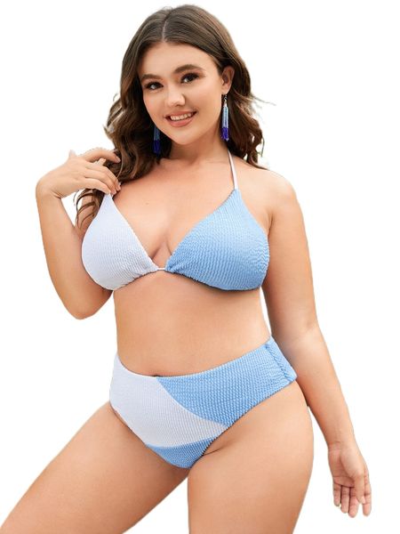 

plus textured halter triangle bikini swimsuit u6ow#, White;black