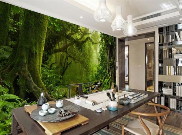 Benutzerdefinierte 3D -Foto Tapete natürliche Sonneneinstrahlung Grüne Waldlandschafts Wandpapier für Wände 3d Wohnzimmer Schlafzimmer Hintergrund Wandbilder