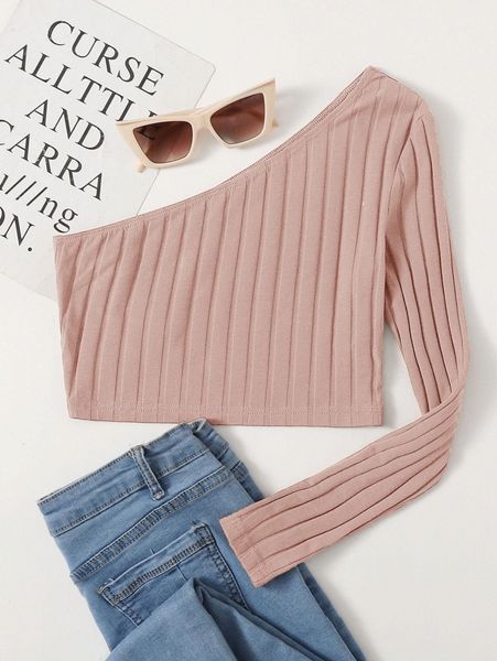 

one shoulder rib-knit crop t2mc#, White