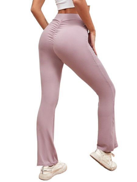 

high waist ruched boot-cut leg pants v8kf#, Black;white