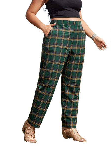 

plus slant pocket plaid pants r4um#, Black