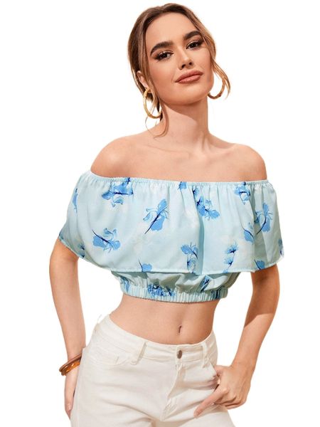 

floral print off shoulder d4bt#, White