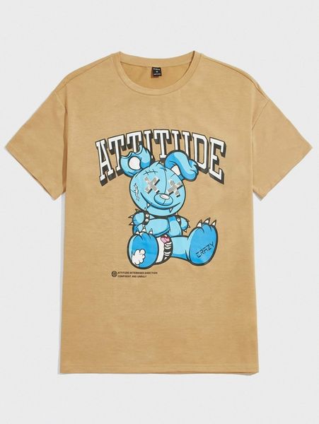 

men cartoon print crew neck tee 84e2#, White;black