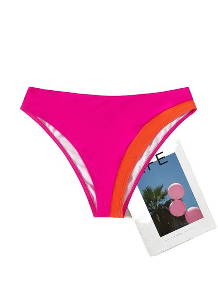 

neon pink contrast trim bikini bottom d3kq#, White;black