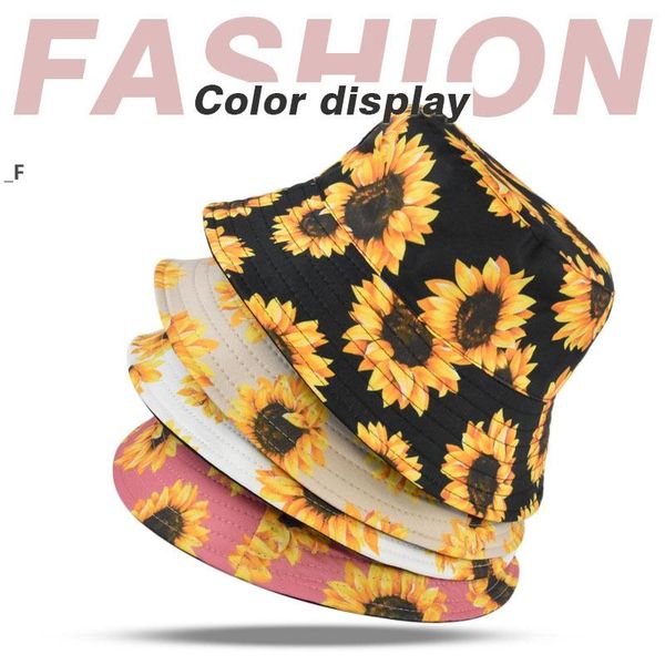 Four Seasons Women's Sunflower Print Bucket Hat Big Brim Fashion Simple Sun Hat all'ingrosso BBA13465