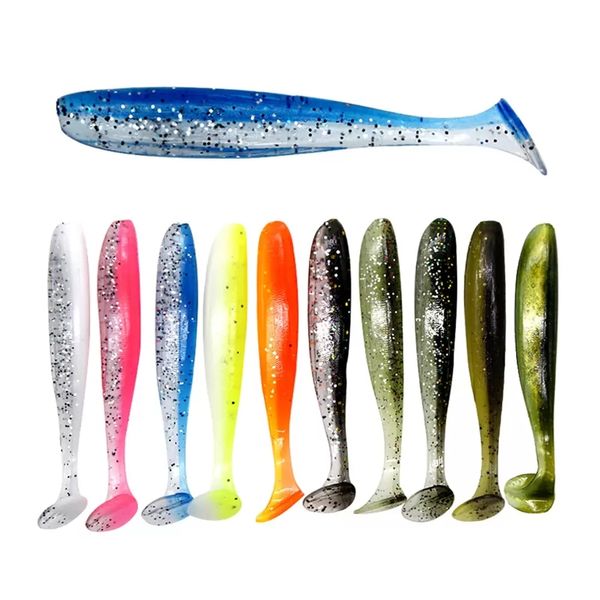 Shad Worm Soft Bait 70mm T Tail Jigging Wobblers Esca da pesca Attrezzatura da pesca Bass Pike Aritificial Silicone Swimbait Comodo e pratico