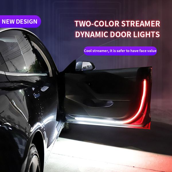 

2x car door opening warning led lights welcome decor lamp strips decorative ambient light flexible waterproof 1.2m white red 12v