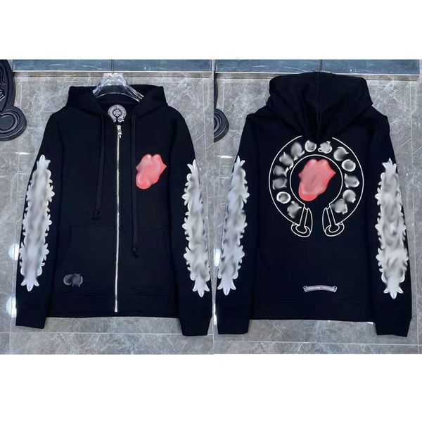 

designer mens classic hoodie luxury fashion zipper brand ch sweatshirts horseshoe sanskrit cross print pullover hooded sweater coat womens h, Black