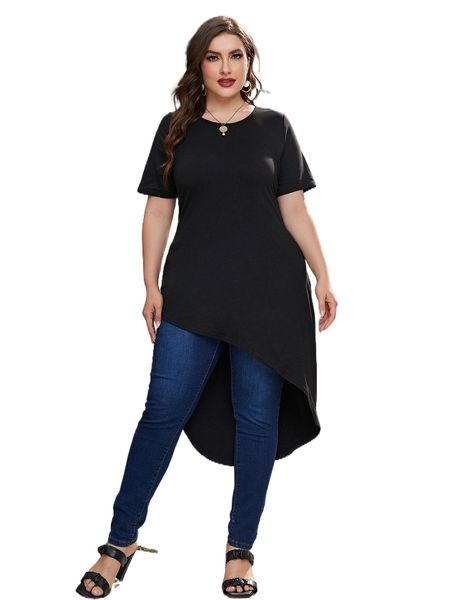 

plus high low hem tee g88v#, Black