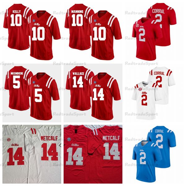 Mi08 NCAA Mens Ole Miss Rebels 14 D.K. Metcalf 2 Matt Corral College Football Jerseys 10 Eli Manning 10 Chad Kelly Jersey 14 Bo Wallace 5 Robert Nkemdiche Red Blue Shirts