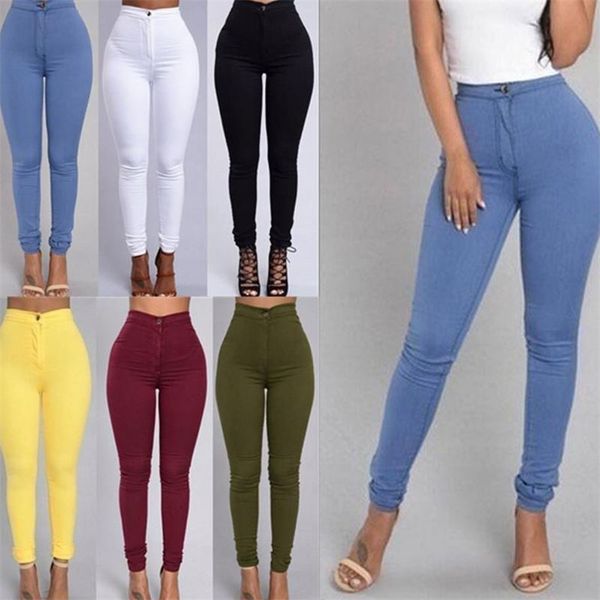 Kadınlar moda sade renkli skinny jeans fermuar pantolonlar rahat yüksek bel tayt tozlukları streç yukarı push yukarı ince kalem ayak pantolon 220628