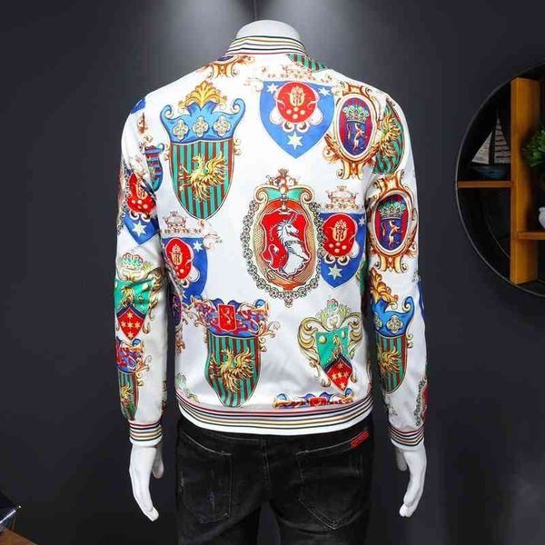 

men's luxury fashion brands menswear 2022 summer quality stand casual printed jacket, Black