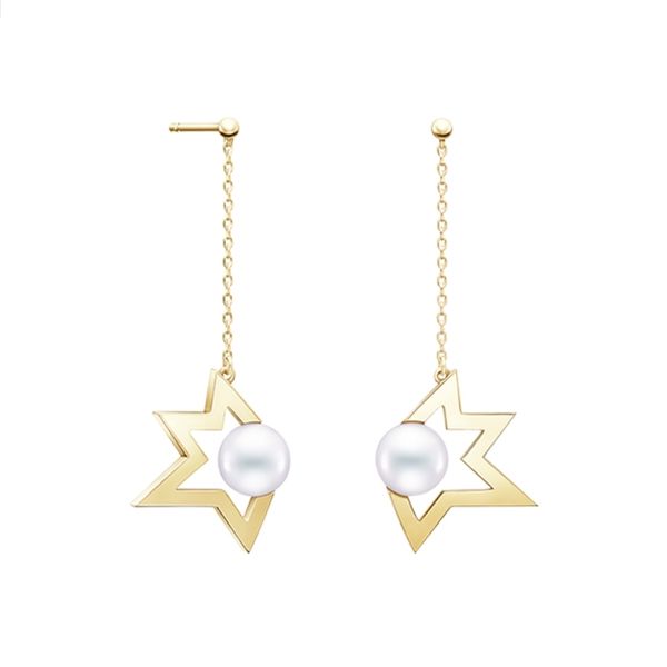

gold color pearl and star earrings stud dangle ear piercing with cubic zirconia stone necklace for women pendant jewelry korean, Golden