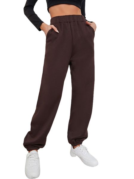 

solid pocket elastic waist sweatpants y9mc#, Black;white