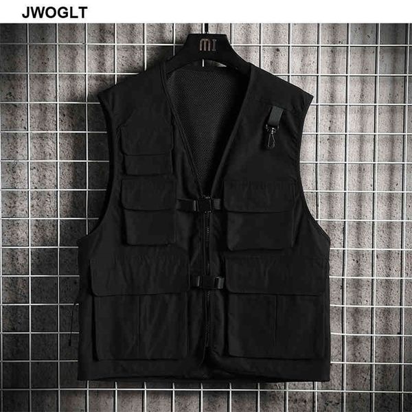 

autumn new military cargo vest male with many pockets men sleeveless jacket black army green waistcoat outwear 210412, Black;white