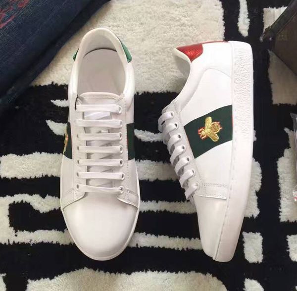 

white bee embroidered shoes men leather new fashion luxury snake tiger print mens womens designers sneakers man woman for lovers women, Black