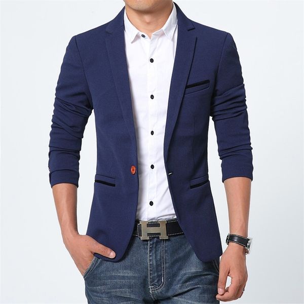 Primavera Fashion Brand Luxury Uomo Blazer Cotone di alta qualità Slim Fit Uomo Suit Terno Masculino Blazer Uomo Plus Size M-5XL 220409