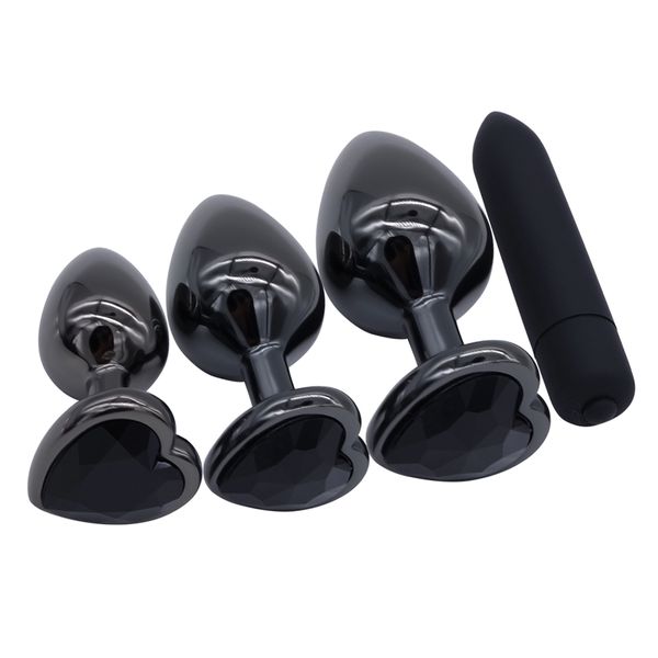 DOMI Gunmetal Heart Shape Butt Plug in acciaio inossidabile Dildo Vibratore Anale Massaggiatore per adulti Perline giocattolo sexy