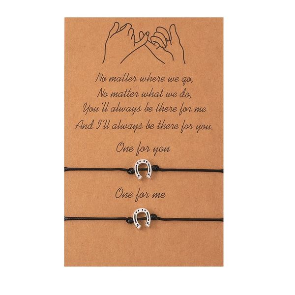 

2pcs/set lucky horseshoe red string horse hoof charm bracelets adjustable for women men wish jewelry couple lover christmas gift, Golden;silver