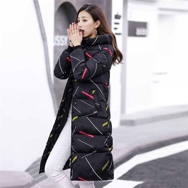 

parka woman basic jackets hooded warm cotton outwear women winter jackets female coat long slim print women down jackets 201128, Black