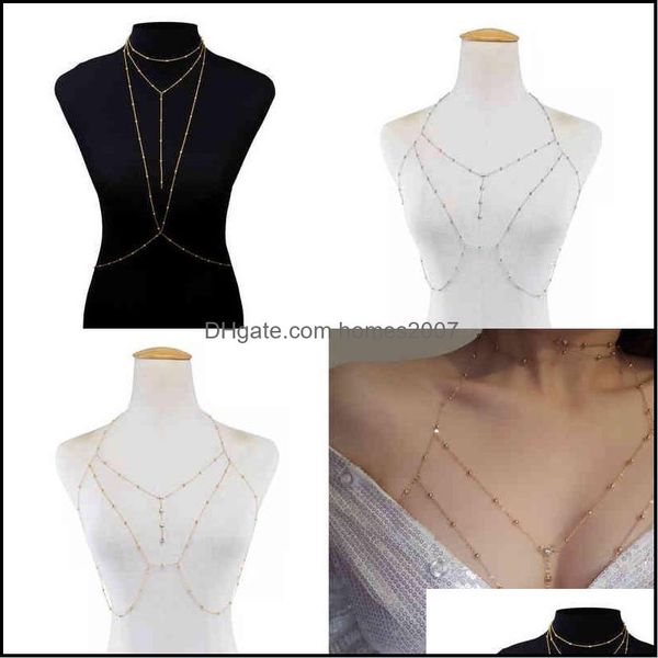 

pendant necklaes strands kaplan center metal ladies body chain style hollow bikini breast decoration jewelry 220120 drop delivery 2021, Silver