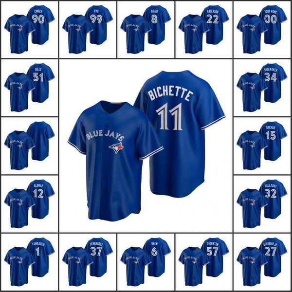 

toronto blue's jays men women youth #11 bo bichette 99 hyun-jin ryu 27 vladimir guerrero jr. custom alternate jersey, Black