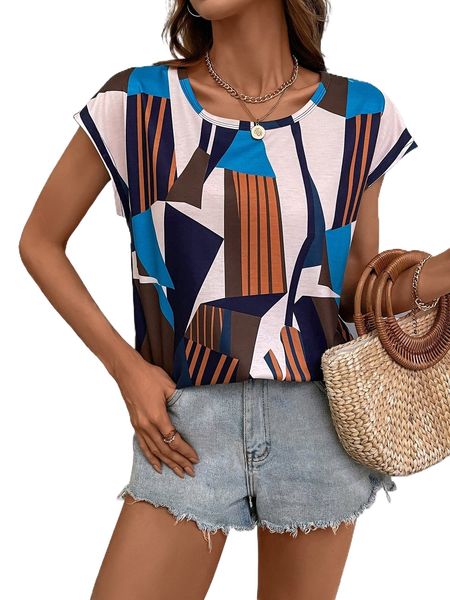 

geo print batwing sleeve tee t5fu#, White