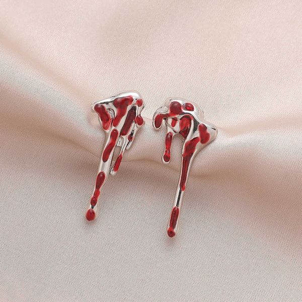 

funny double-sided pearl clay earrings creative personality halloween blood dripping charm 006, Golden