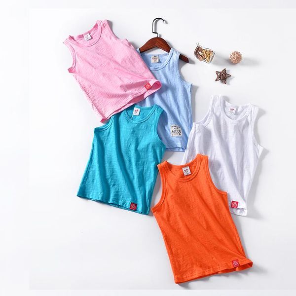 

t-shirts 2022 summer children's vest kitten washed pure color boys and girls factory, Blue