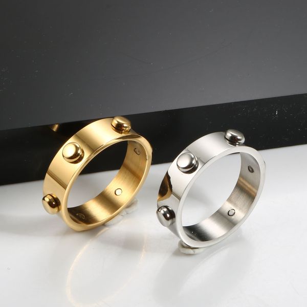 Vintage Edelstahl 6 Runde Nieten Ring Vergoldet Für Männer Frauen Paar Finger Ringe Fashion Party Schmuck Geschenk Großhandel