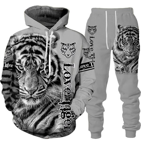 Männer Trainingsanzüge Tier 3D Tiger Gedruckt Hoodie Hosen Anzug Coole Männer/Frauen 2 Stück Sportwear Trainingsanzug Set Herbst und Winter männer Kleidung 220826