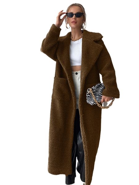 

lapel neck pocket patched teddy coat 878v#, Black