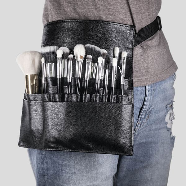 Cooler schwarzer Make-up-Pinselhalter mit zwei Arrays, 24 Taschen, Riemen, Gürtel, Hüfttasche, Salon, Make-up-Künstler, Kosmetikpinsel-Organizer