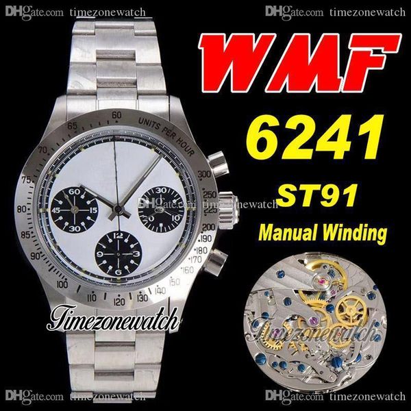 WWF Paul Newman 6241 ST91 Handaufzug Chronograph Herrenuhr ca. 1967 Seltenes Vintage-Armband mit weißem schwarzem Zifferblatt und OysterSteel-Armband Timezonewatch Super Edition A1