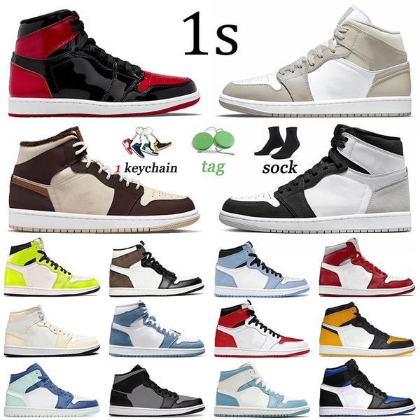 

designers 1 jumpman newstalgia men basketball shoes denim yellow toe stage haze sneakers trainers college grey women sports original og chic, Black