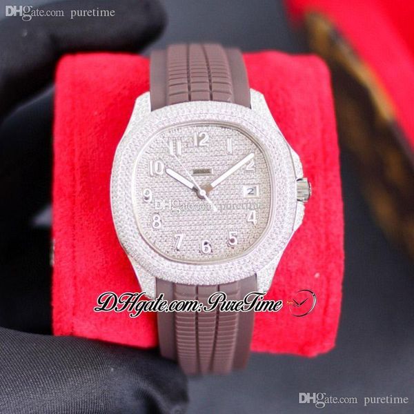 

sf 40mm 5167a paved diamonds a324 automatic mens watch fully iced out diamond case brown rubber strap super edition bling bling hip hop jewe, Slivery;brown