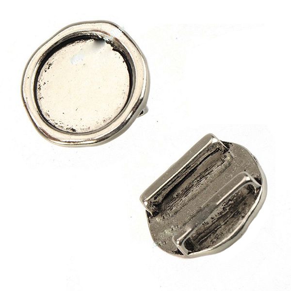 

15mm flat hole beads fit wide leather bracelet diy alloy vintage silver can set cameo or cabochon metal suppliers for jewelry findings 23mm, Black