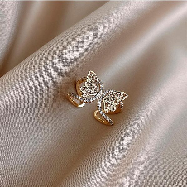 

wedding rings cute female white crystal butterfly ring trendy gold color hollow open for women, Slivery;golden