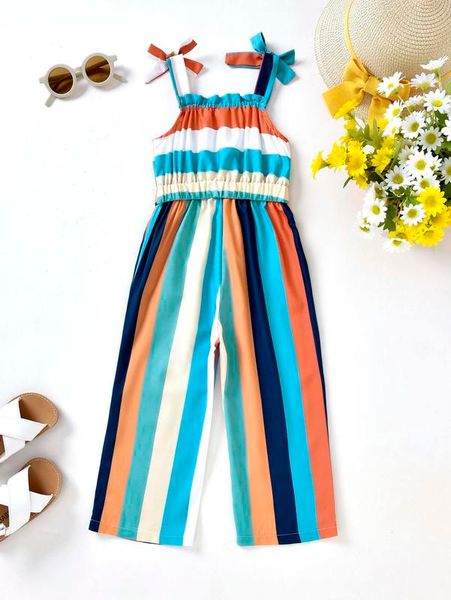 

toddler girls block striped tie shoulder cami jumpsuit she, Blue
