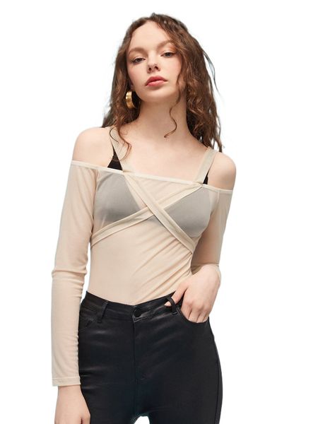 

x corsicana cold shoulder straps back mesh without bra s6vg#, White