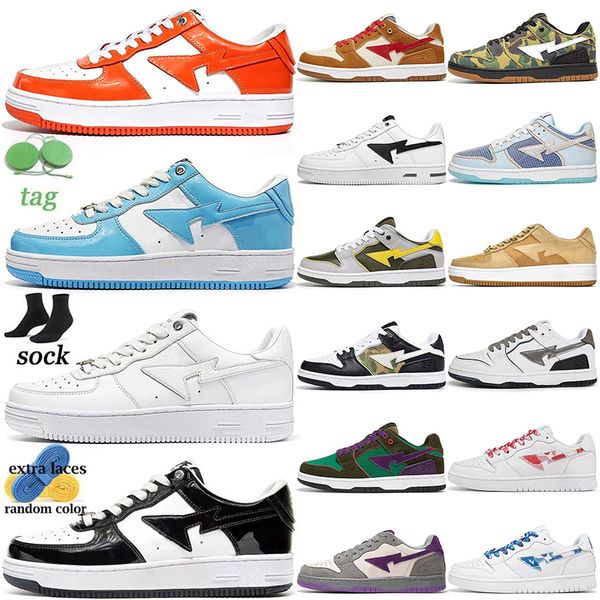 

bapestas baped sk8 sta mens women running shoes sk8 bapesta designer camo black white green red orange trainers sports sneakers classic plat, White;red