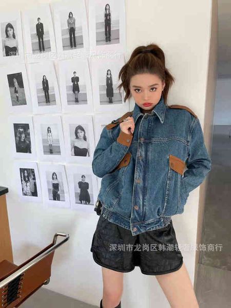 

women's jackets denim jacket thickened autumn winter splicing leather stand collar nanyou quality, Black;brown