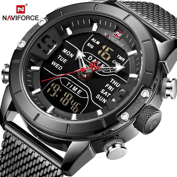 

mens watch brand luxury naviforce 9153 satch led sport military waterproof steelstrap wristwatch relogio masculino clock