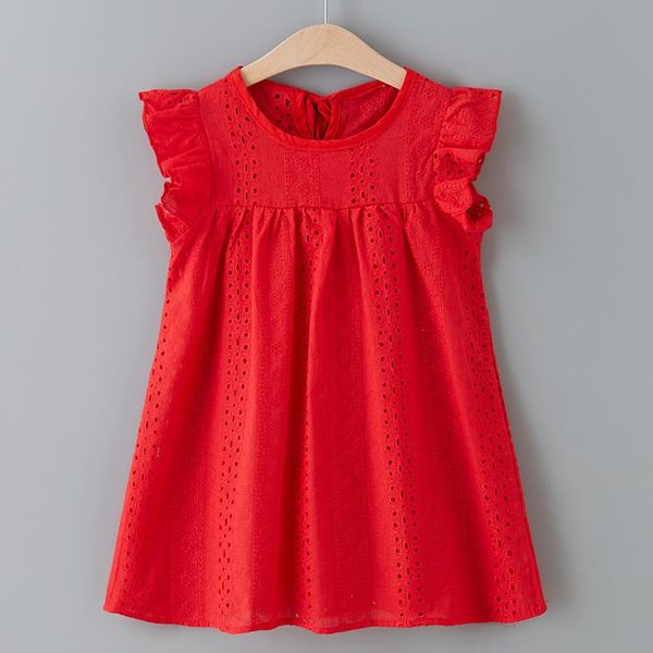 

girls dress summer brand casual kids princess hollow party dresses children clothing for 3 7y, Red;yellow