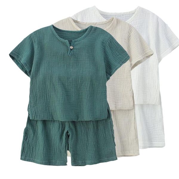 Set di abbigliamento Toddler Girl Boy Clothes Boutique Outfit Baby Cotton Linen Top manica corta Pantaloncini 2 pezzi per bambini Estate 12M-8YearClothing