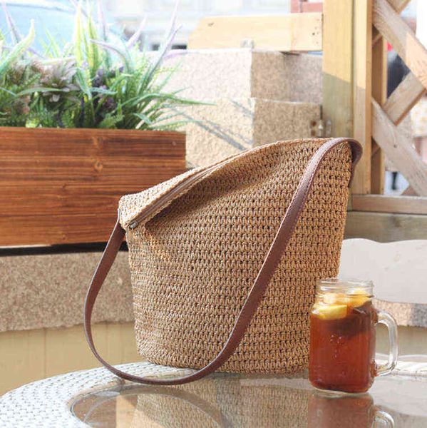 

casual large capacity paper woven women shoulder bag summer beach handbags travel big tote lady bali shopper purses g220429