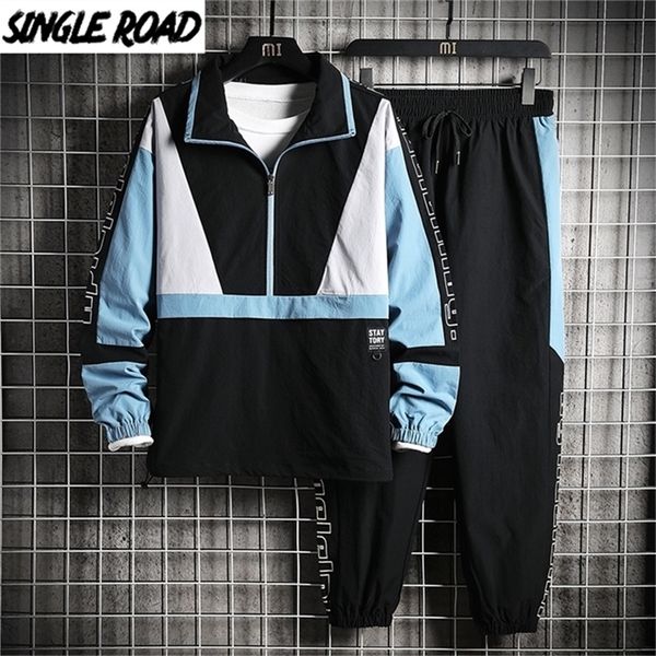 

singleroad men's sportswear tracksuit men patchwork hip hop streetwear jacket sweatpants jackets joggers pants sets sport suits 201210, Gray