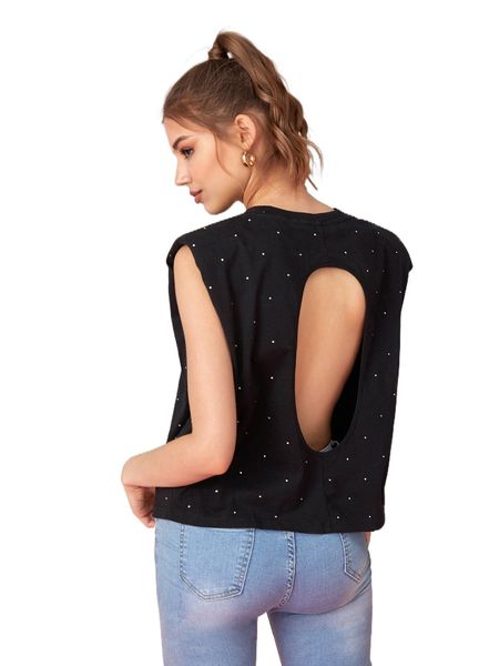 

x nyc rhinestone detail cut out back shoulder pad tank k6qn#, White