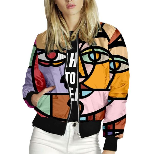 Damenjacken Lässige Frauen Herbst Basic Art Face Personalisierter Druck Bomber Reißverschluss Mäntel Mode Langarm Weibliche Dünne Oberbekleidung 2022Wome