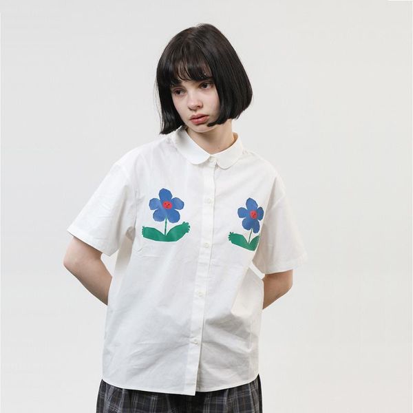 Blusas femininas camisas casuais femininas de verão impressão de manga curta de manga curta solto 2022 Designer Preppy Stylewomen's